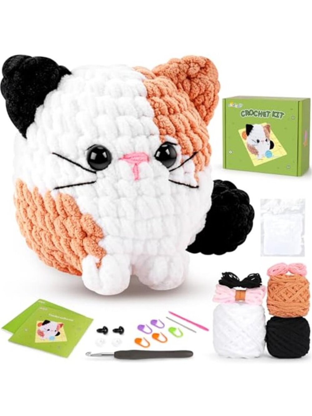Crochet Kit For Beginners Calico Cat Amigurumi DIY Starter Kit Yarn Craft Set